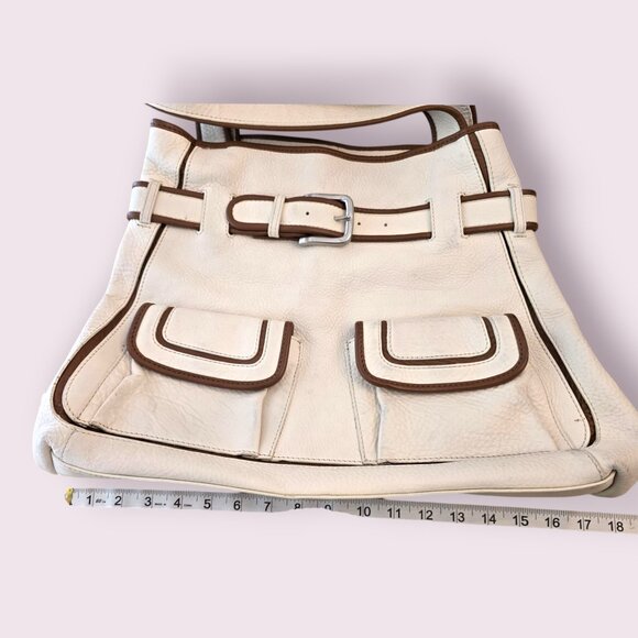 Cole Haan Leather Tote Bag Cream & Tan Trim - Picture 8 of 10